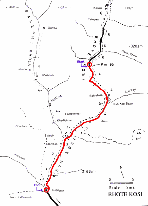 Map of Bhote Koshi River