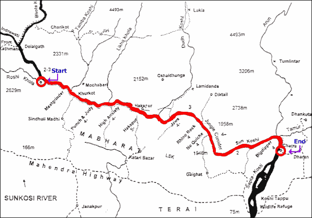 Map of Sun Koshi River
